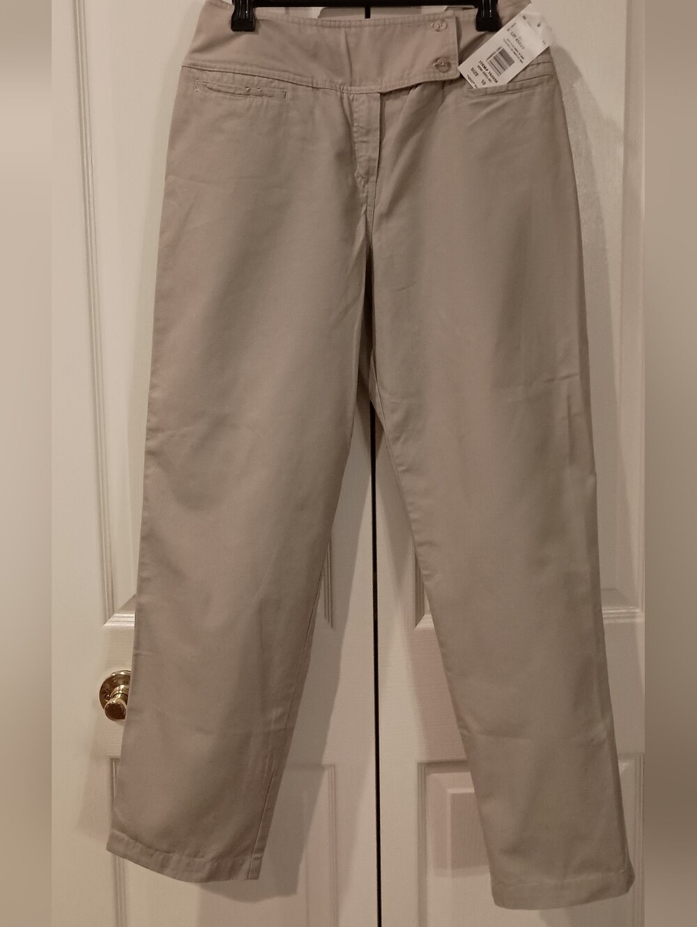 Harve Benard Cream Straight Leg Pants with Button Waist